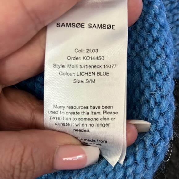 Samsoe Samsoe Molli Wool & Alpaca Blend Turtleneck Sweater in Lichen Blue NWOT - Picture 7 of 13